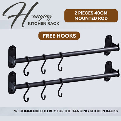 Locaupin Wall Mounted Kitchen Rack Space Saving Hanging Organizer Utensil Knives Holder Pot Lid Shelf Plates Storage Rod with Hooks