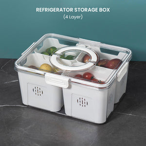 Locaupin Multi Compartment Classified Food Container with Locking Lid and Handle Fruits and Vegetable Fresh Storage Fridge Organizer Bin