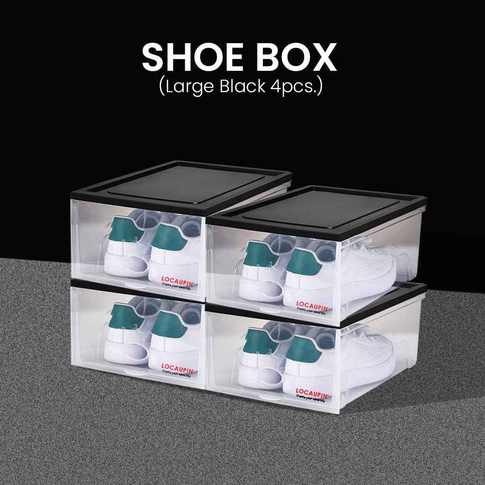 Locaupin Frosted With Lid Shoe Box Cabinet Organizer Dust-Proof Disassemble Clamshell Plastic Storage Case Set
