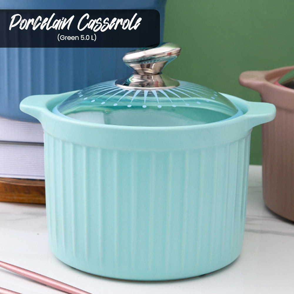 Locaupin Kitchen Porcelain Cooking Pot Serving Soup Bowl Food Heating Casserole Dinnerware Dish Pan with Lid and Handle