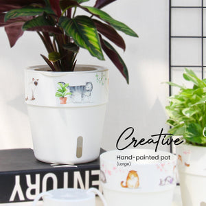 Locaupin Self Watering Flower Pot Indoor Outdoor Home Gardening Modern Plastic Planter with Water Level Window Soil Storage