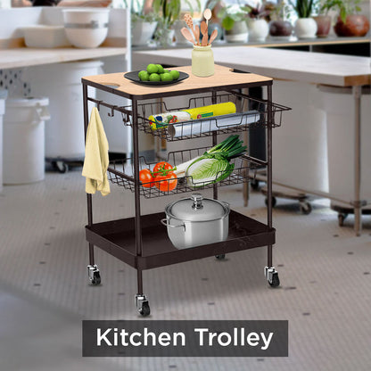 4-Tier Wooden Table Top Rolling Kitchen Serving Utility Cart