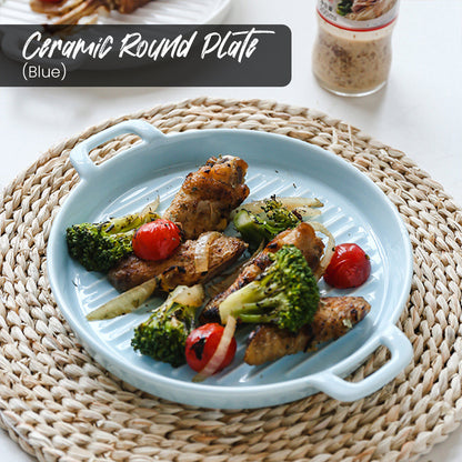 Locaupin Porcelain Round Baking Pan Plate Bakeware Dish For Dinner Dessert Pie Microwavable Oven Safe Serving Tray with Two Handle