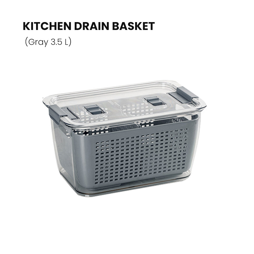 Locaupin Kitchen With Lid Drain Basket Fruit and Vegetable Washing Container Basket Preservation Box Food Organizer Well-Sealed