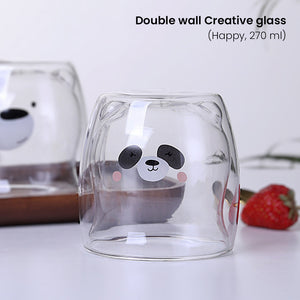 Locaupin Double Wall Mug Glass Cute Bear Design Hot and Cold Beverage Coffee Milk Tea Cup Home Office Drinkware Gift