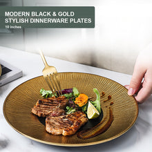 Load image into Gallery viewer, Locaupin Elegant Textured Black Gold Dinner Plate Japanese Style Oven Safe Porcelain Tableware Serving Dish Salad Steak
