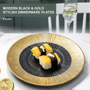 Locaupin Elegant Textured Black Gold Dinner Plate Japanese Style Oven Safe Porcelain Tableware Serving Dish Salad Steak