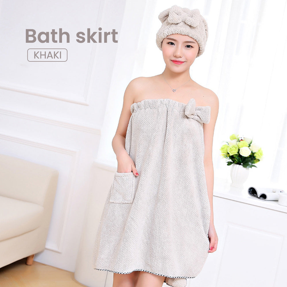 Locaupin Bow Design Women's Shower Drying Towel Dress Tube Absorbent Bath Skirt Cover Up Robe Body Wrap Spa Beach Pool