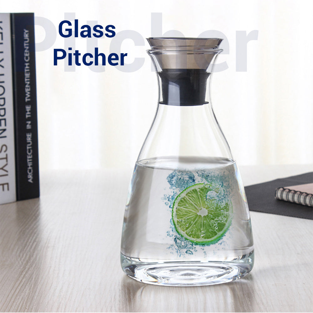 Locaupin High Silicon Glass Drinking Tie Jug with Cup Large Capacity Temperature Heat Resistant Mug Hot Cold Juice Water Coffee Tea