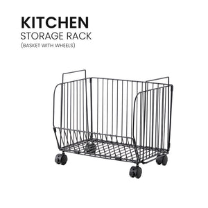 Locaupin Kitchen Basket Fruit and Vegetable Storage Organizer with Wheels Easy to Move and Rotate Wrought Iron