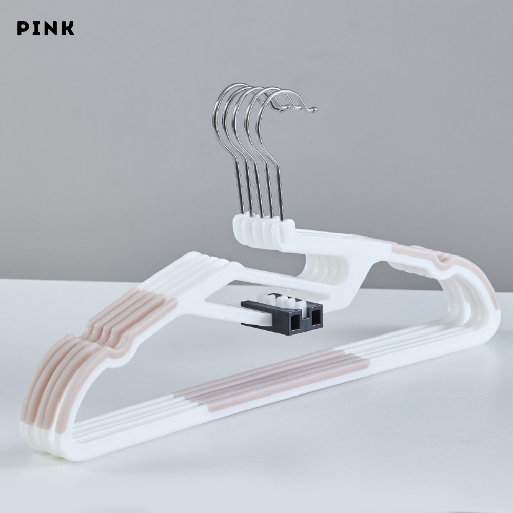 Locaupin 5pcs Anti-Slip Hanger with Hook Space Saving Clothes Holder Continuous Hanging Design Wardrobe Laundry Area Organizer