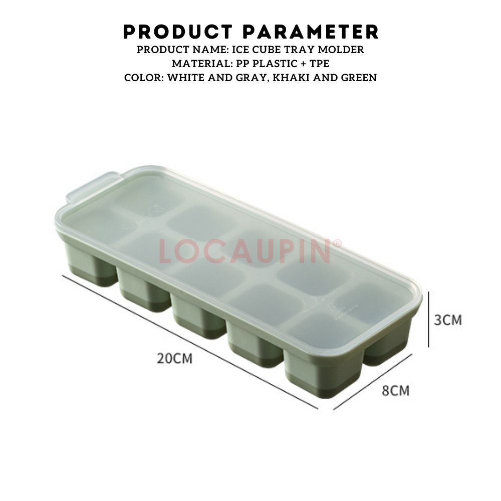 Locaupin 2 Pieces Set Mini Ice Cube Tray with Lid and Soft Bottom Silicone for Easy Demolding Stackable Compact 10 Grids Molder