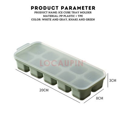 Locaupin 2 Pieces Set Mini Ice Cube Tray with Lid and Soft Bottom Silicone for Easy Demolding Stackable Compact 10 Grids Molder