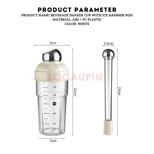 Locaupin Beverage Shaker Cup with Ice Hammer and Splash-Proof Lid High Quality Food Grade Drink Mixer Bottle for Cocktail Juices