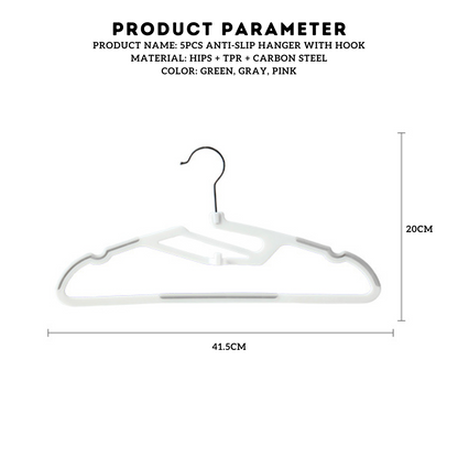 Locaupin 5pcs Anti-Slip Hanger with Hook Space Saving Clothes Holder Continuous Hanging Design Wardrobe Laundry Area Organizer