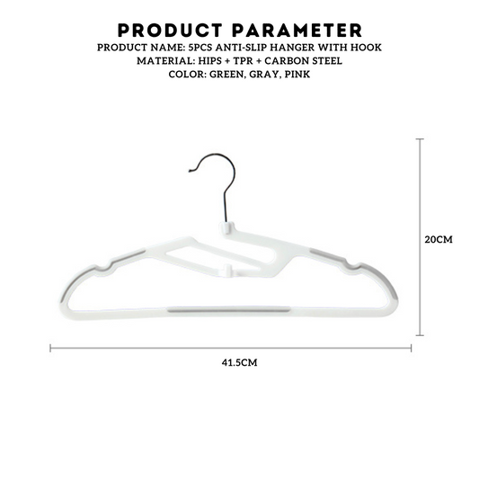 Locaupin 5pcs Anti-Slip Hanger with Hook Space Saving Clothes Holder Continuous Hanging Design Wardrobe Laundry Area Organizer