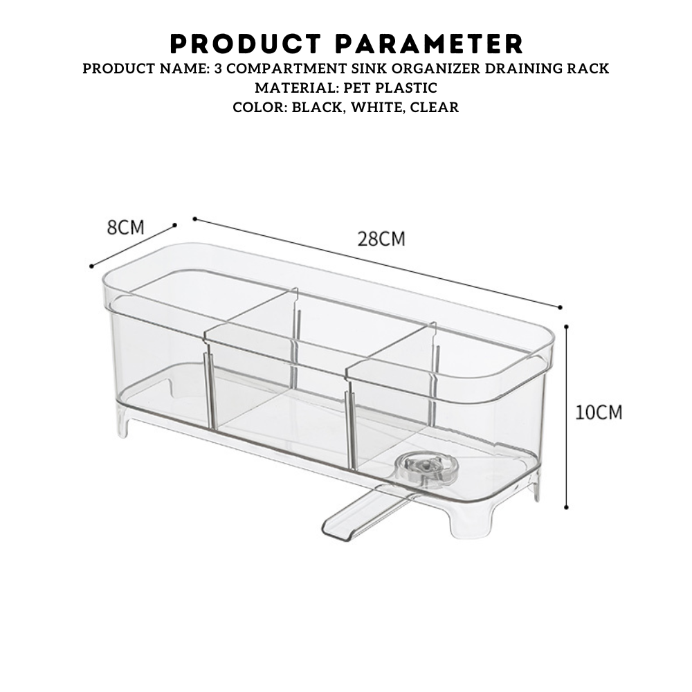 Locaupin 3 Compartment Sink Organizer Draining Rack High Quality Kitchen Dishwashing Soap Sponge Holder with Automatic Drain Port