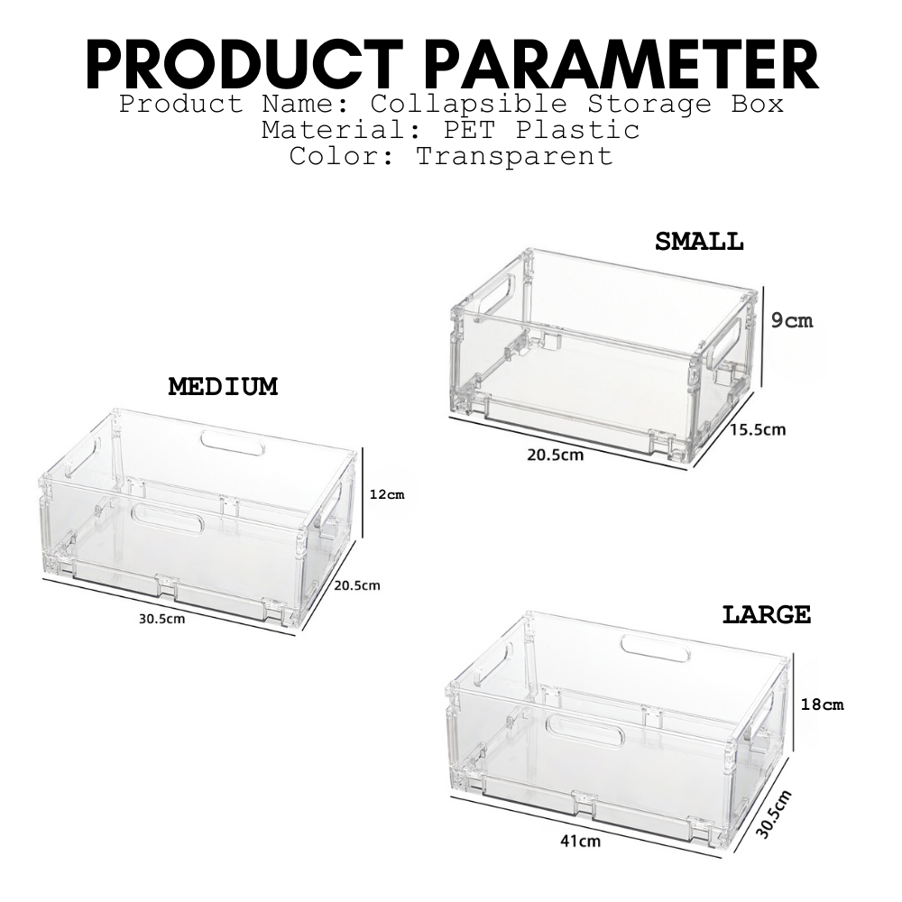 Locaupin Transparent Collapsible Storage Box Multipurpose Large Capacity Stackable Organizer with Handle Space Saver Bins