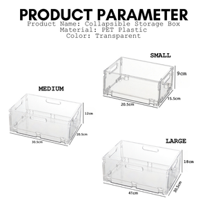 Locaupin Transparent Collapsible Storage Box Multipurpose Large Capacity Stackable Organizer with Handle Space Saver Bins