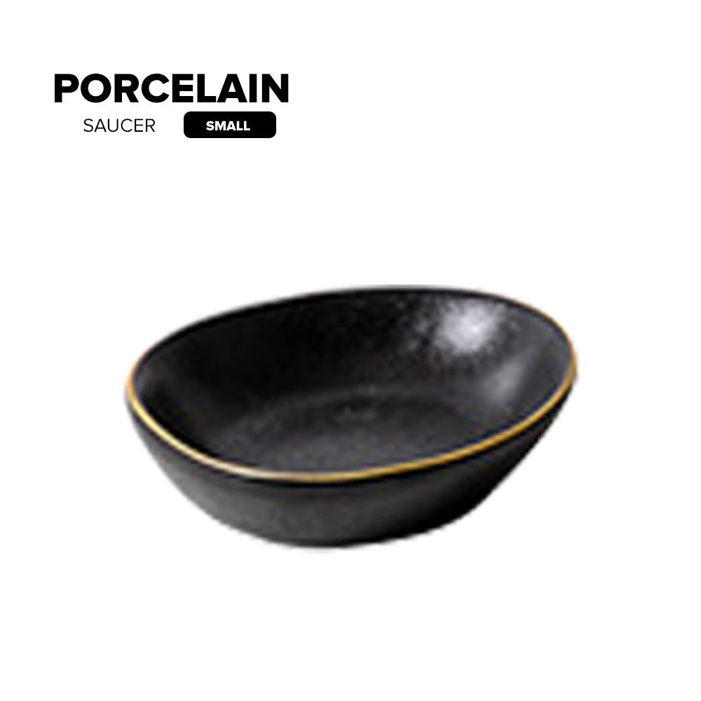 Locaupin Porcelain Catering Dish Serving Black Rice Bowl Snack Appetizer Plate For Steak Salad Pasta Restaurant Hotel Party Dinnerware