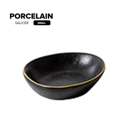 Locaupin Porcelain Catering Dish Serving Black Rice Bowl Snack Appetizer Plate For Steak Salad Pasta Restaurant Hotel Party Dinnerware