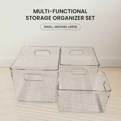 Locaupin Transparent Storage Organizer Desktop Wardrobe Storage Cabinet Sorting Cosmetic Container Multifunctional Basket Bin For Bedroom Kitchen (PET Plastic)