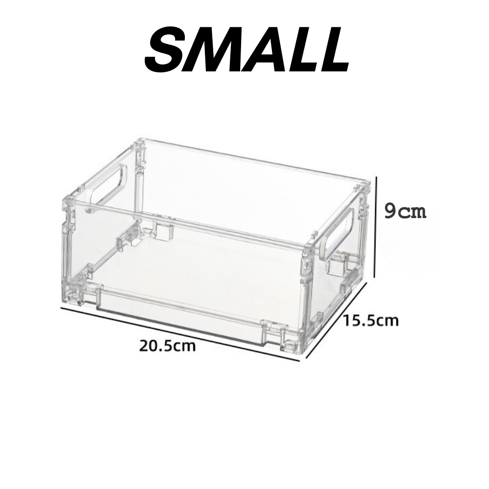 Locaupin Transparent Collapsible Storage Box Multipurpose Large Capacity Stackable Organizer with Handle Space Saver Bins