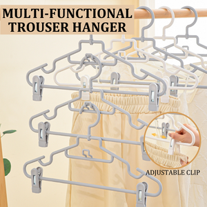 Locaupin 5PCS Multifunctional Trouser Pants Hanger with Adjustable Clamp Stackable Seamless Clothes Pegs Clips Storage