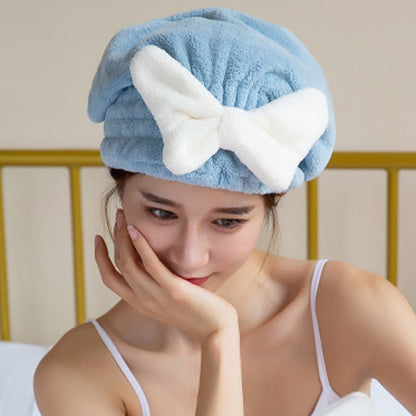 Locaupin Coral Velvet Hair Drying Cap Multipurpose Shower Tool Bath Towel Head Bow-Knot Turban Elastic Band Wrap Strong Water Absorption