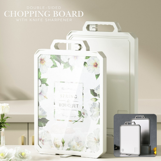 Locaupin Double-Sided Chopping Board with Hidden Knife Sharpener and Bottom Bracket Standing Design Multipurpose Kitchen Use
