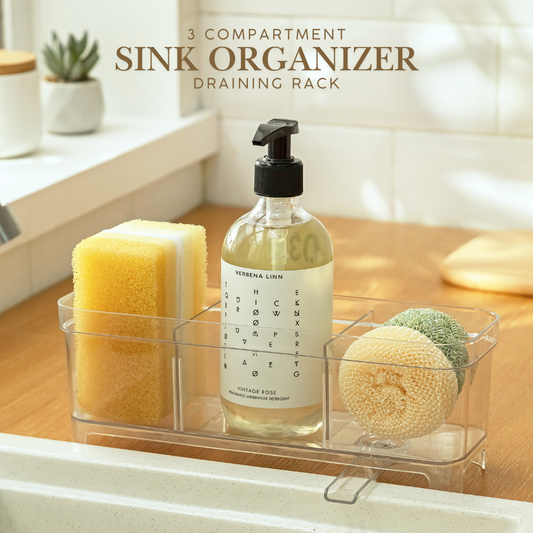 Locaupin 3 Compartment Sink Organizer Draining Rack High Quality Kitchen Dishwashing Soap Sponge Holder with Automatic Drain Port