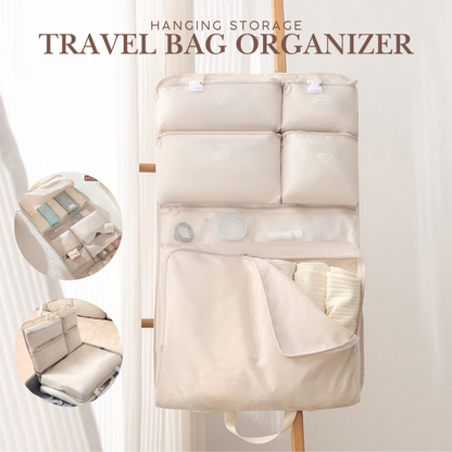Locaupin Hanging Bag Travel Storage Multi-Compartment Luggage Organizer with Portable Handle
