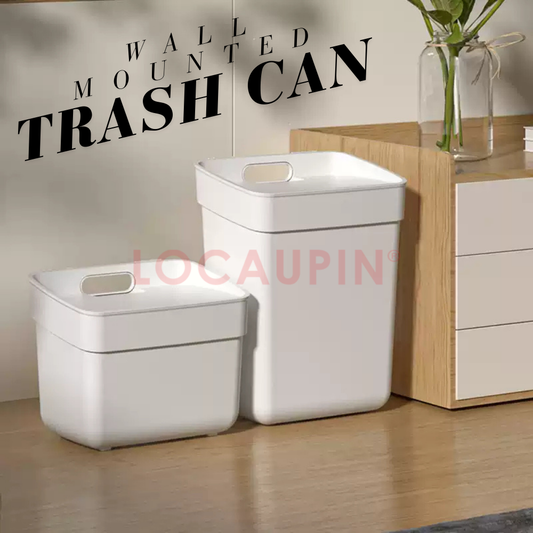 Locaupin Simple Style Wall Mounted Trash Can with Cover for Household Kitchen Cabinet Door Bathroom Bedside Hanging Garbage Bin