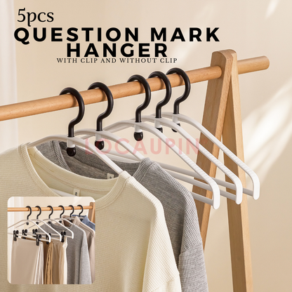 Locaupin 5pcs Set Question Mark Hanger with Adjustable Clips for Clothes, Trousers, Coats - Wardrobe & Laundry Closet Organizer