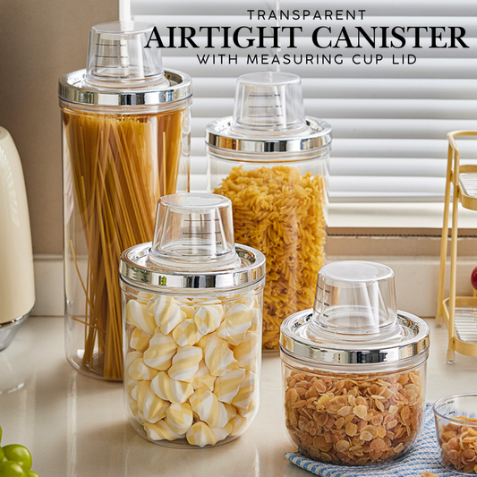 Locaupin Transparent Airtight Canister with Measuring Cup Lid Dust-Proof Insect-Proof Moisture-Proof Beans Grains Flour Storage