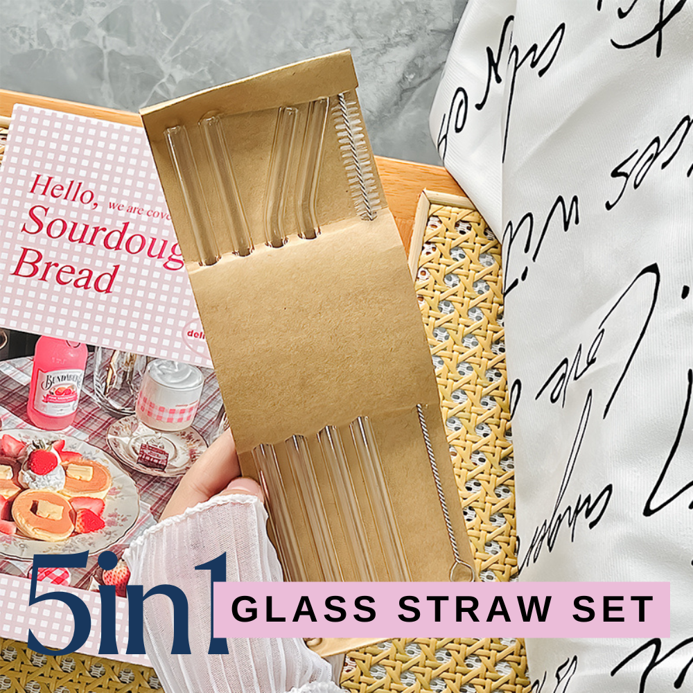 Loc Straw Set Locaupin 5in1 Borosilicate Glass Straw Set Heat and Cold Resistant Reu ...