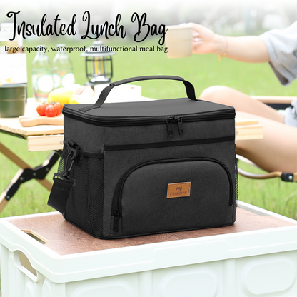Locaupin Insulated Lunch Box and Ice Drink Bag Large Capacity Waterproof with Strap and Side Pockets Portable Food Drinks Storage