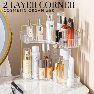 Locaupin 2 Layer Corner Cosmetic Organizer Multifunctional Bedroom Bathroom Table Shelf Storage Space Saver Rack