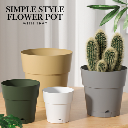 Locaupin Simple Style Flowerpot with Tray Minimalist Gardening Pot Indoor and Outdoor Garden Use
