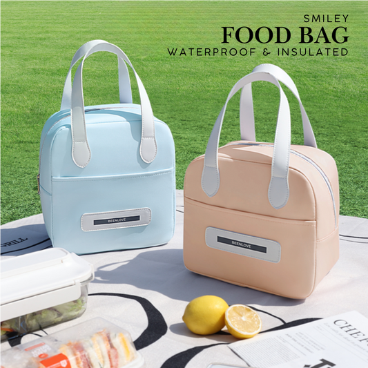 Locaupin Smiley Food Bag Waterproof and Insulated Meal Bags with Front Pocket Large Capacity Office School Portable Lunch Storage