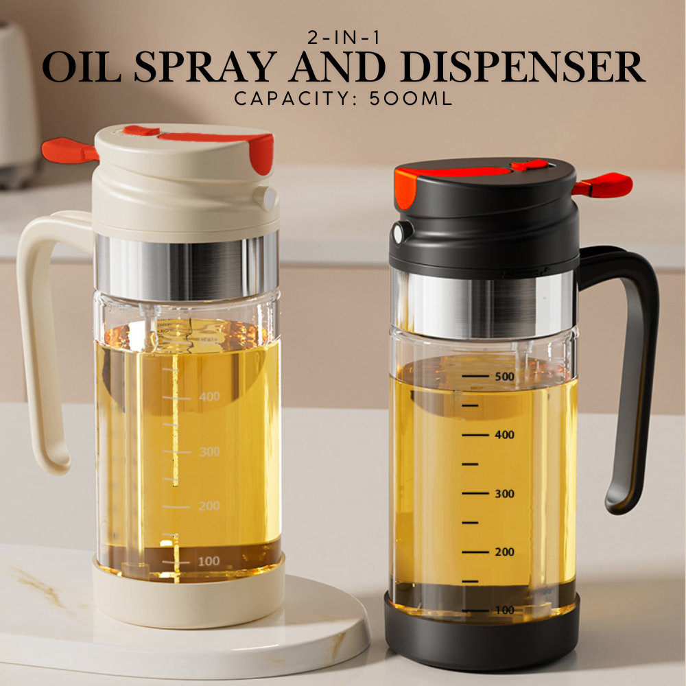 Locaupin 2 in 1 Borosilicate Glass Oil Spray and Dispenser Bottle Kitchen Condiments Container with 500 ml Capacity