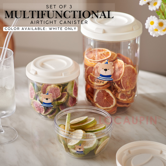 Locaupin Set of 3 Multifunctional Airtight Canister Stackable Food Storage Kitchen Pantry Moisture-Proof Fresh Keeping Containers