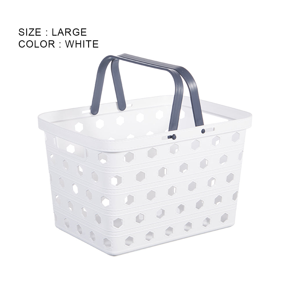 Locaupin Plastic Basket Bin with Handle Multipurpose Kitchen Countertop Laundry Toiletries Organizer Stackable Closet Storage