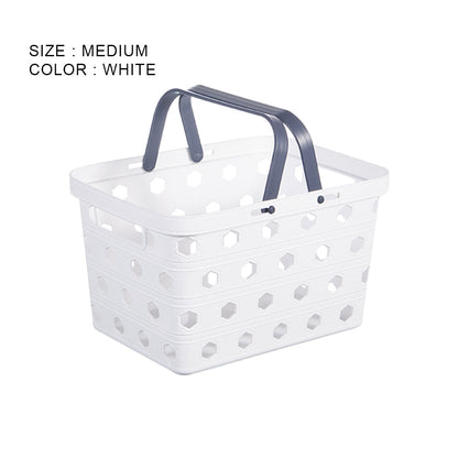 Locaupin Plastic Basket Bin with Handle Multipurpose Kitchen Countertop Laundry Toiletries Organizer Stackable Closet Storage