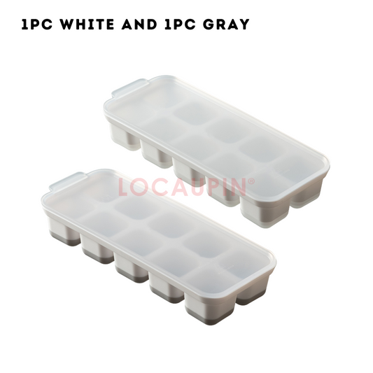Locaupin 2 Pieces Set Mini Ice Cube Tray with Lid and Soft Bottom Silicone for Easy Demolding Stackable Compact 10 Grids Molder