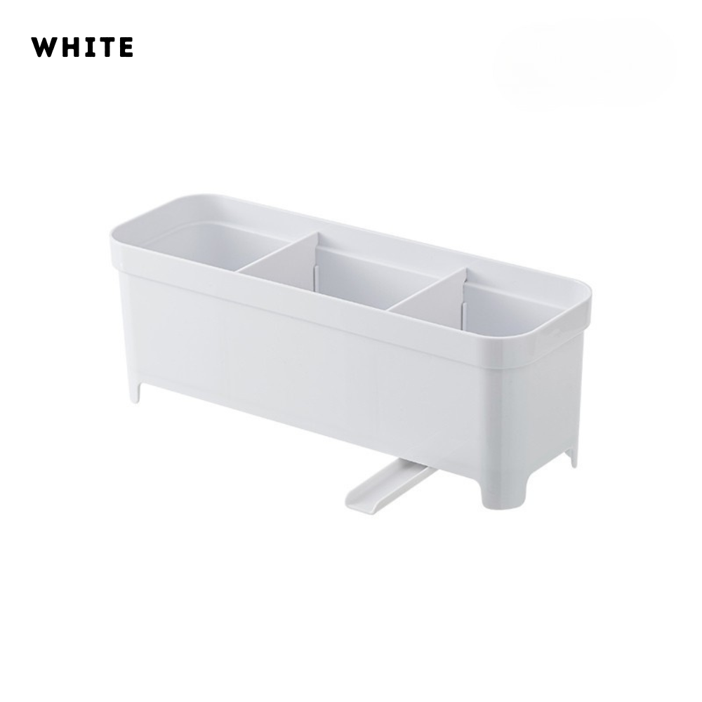 Locaupin 3 Compartment Sink Organizer Draining Rack High Quality Kitchen Dishwashing Soap Sponge Holder with Automatic Drain Port