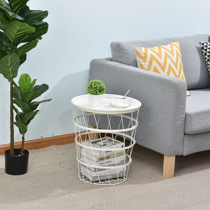 Locaupin Easy Assemble Modern Snack Coffee Side Table Wire Metal Multifunctional Storage Basket Shelf Lifting Top Plate Lid
