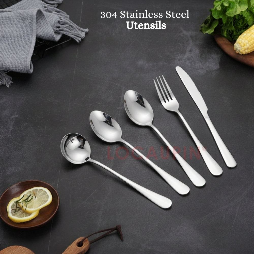 LOCAUPIN 304 Stainless Steel Wide Rounded Handle Utensil Set Spoon and Fork High Quality Cutlery Set Kitchen Tableware