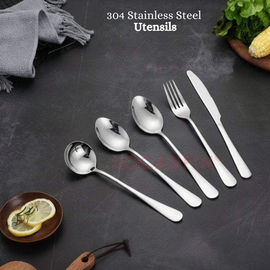 LOCAUPIN 304 Stainless Steel Wide Rounded Handle Utensil Set Spoon and Fork High Quality Cutlery Set Kitchen Tableware