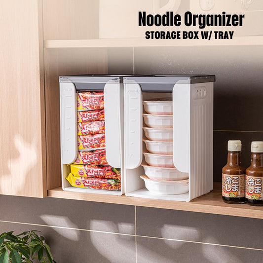 LOCAUPIN Foldable Noodle Organizer with Tray Countertop Kitchen Storage Racks Noodle Snack Space Saver Food Storage Box